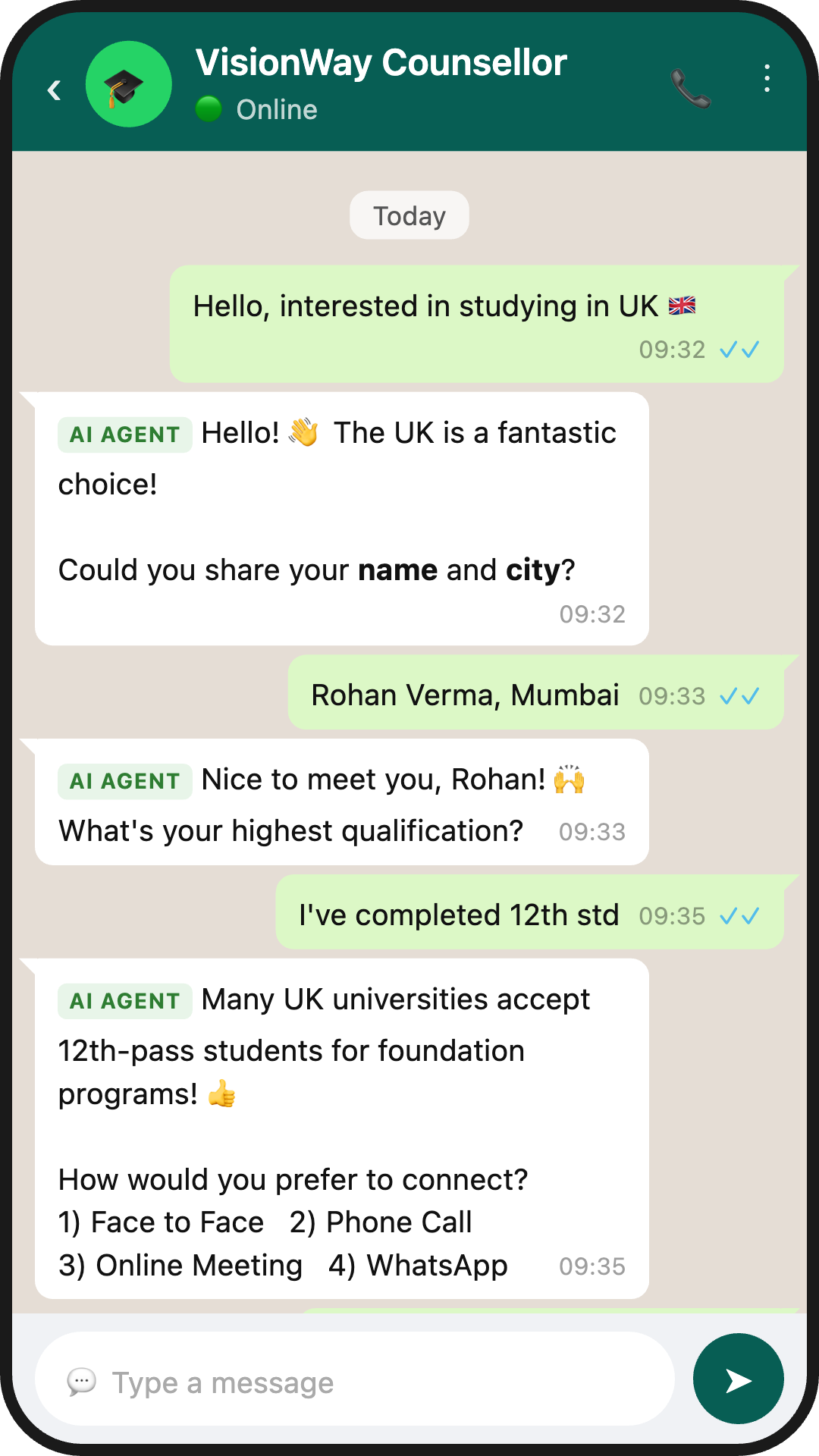 Stage 2 - AI captures student's preferred connection method